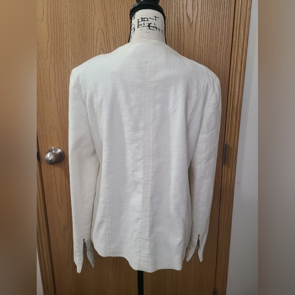 Banana Republic White Tweed Zipper Moto Jacket Blazer - Picture 4 of 7